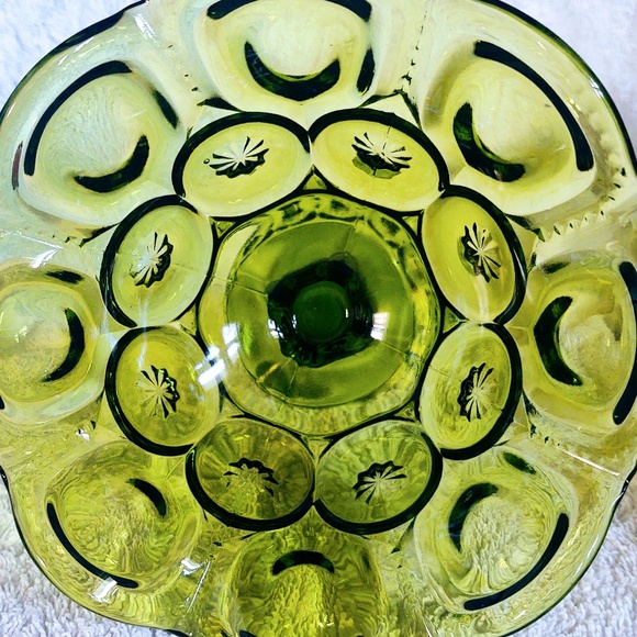 Vintage L. E. Smith Green Glass Footed Compote/Candy/Nut Dish Moon & Stars/MCM - Picture 15 of 16